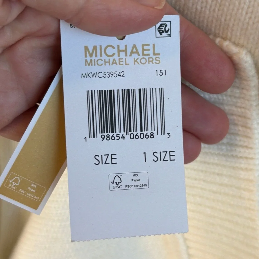 Michael Kors Scarf Bundle Cream Grey Logo Knit Wool Blend 2pc Set
